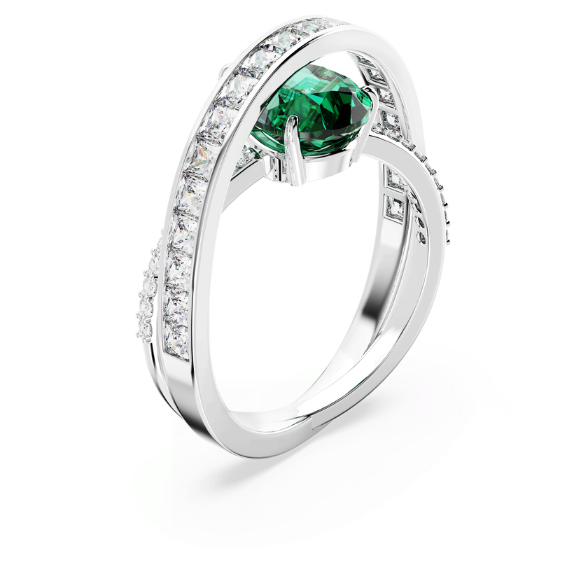 swarovski خاتم كوكتيل hyperbola، زركونيا محايدة الكربون، قطع متنوع، إطار مزدوج، لون أخضر، طلاء روديوم