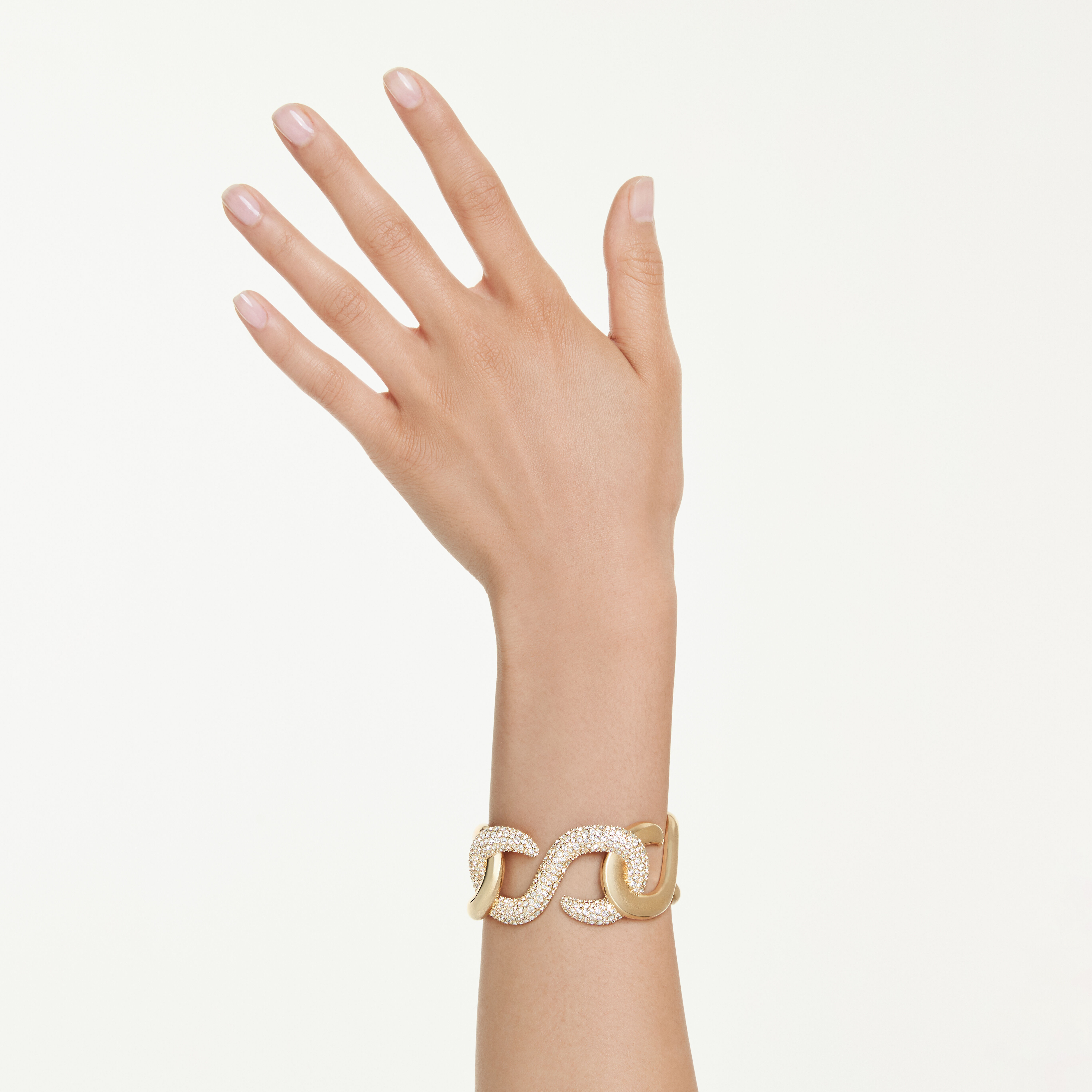 swarovski سوار عريضة dextera، قطع مستدير، لون أبيض، طلاء باللون الذهبي