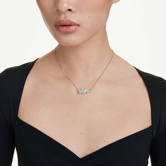 swarovski قلادة matrix، قطع باغيت، شكل عقدة، لون أبيض، طلاء روديوم