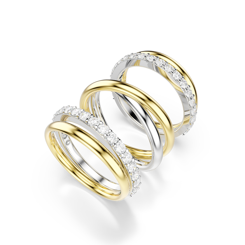 swarovski خاتم كوكتيل hyperbola، قطع مستدير، لون أبيض، لمسة نهائية من معادن مختلطة