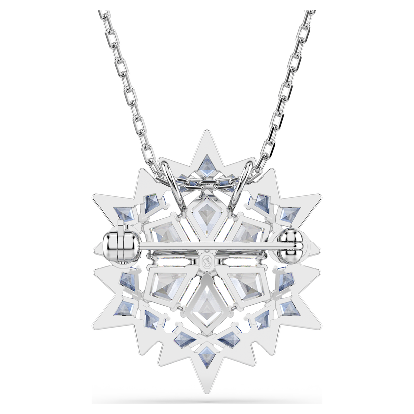 swarovski قلادة وبروش magic، شكل ندفة ثلج، لون أزرق، طلاء روديوم
