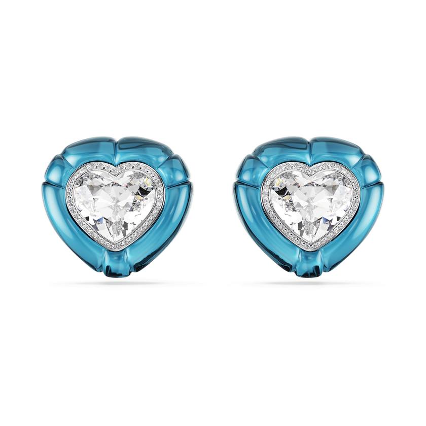 swarovski أقراط بمشبك dulcis، قطع على شكل قلب، كريستالات مُتراصَّة، شكل قلب، لون أزرق، طلاء روديوم