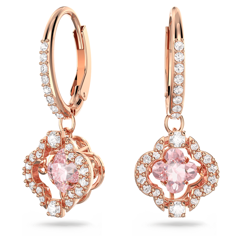 swarovski أقراط متدلية una، على شكل زهرة البرسيم، لون وردي، طلاء ذهبي وردي