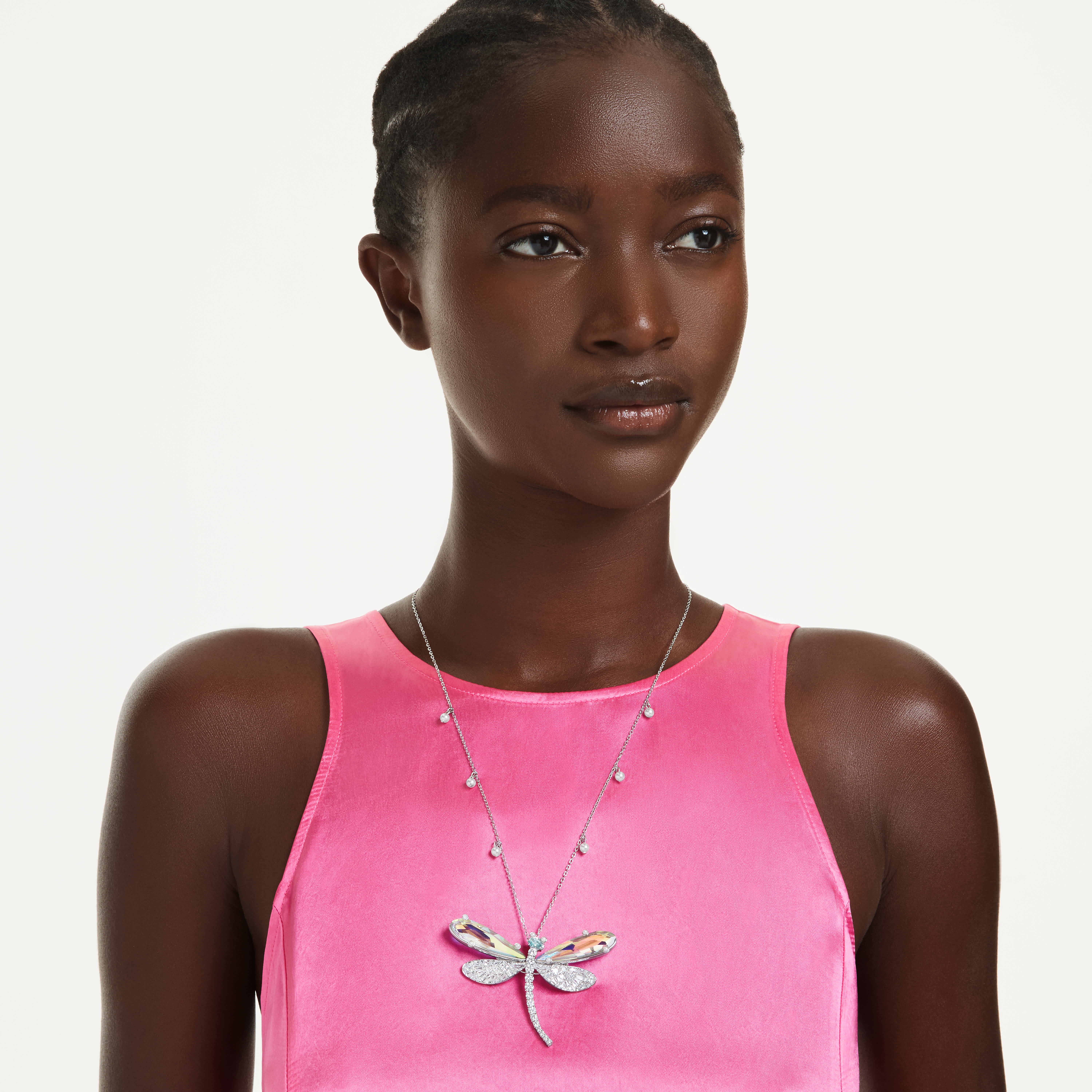 قلادة وبروش ariana grande x swarovski، قطع متنوع، شكل يعسوب، لون أخضر، طلاء روديوم