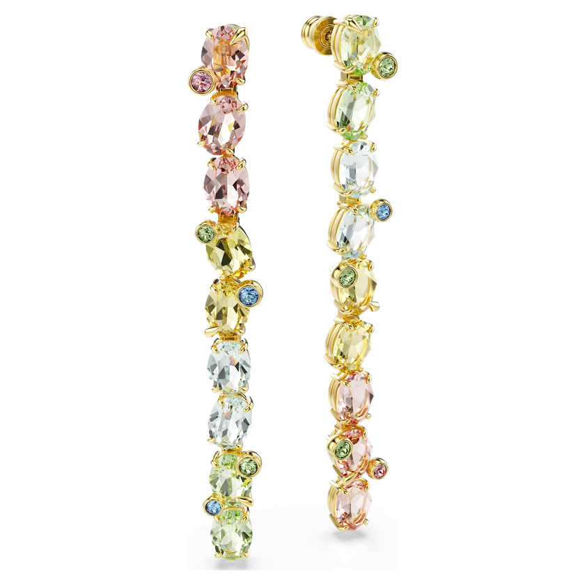 swarovski أقراط متدلية gema، تصميم غير متماثل، قطع متنوع، ألوان متعددة، طلاء باللون الذهبي