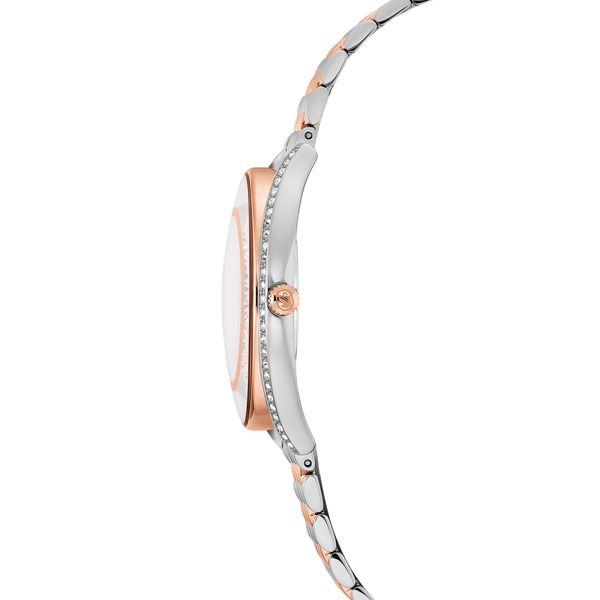swarovski ساعة crystalline aura، صناعة سويسرية، سوار معدني، لون ذهبي وردي، لمسة نهائية من معادن مختلطة