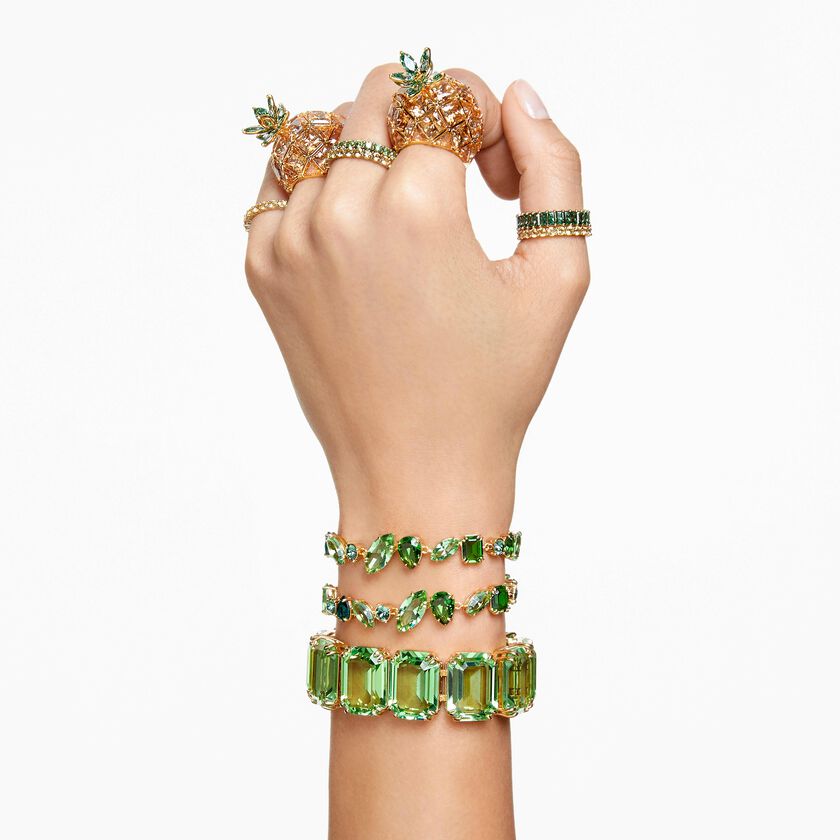 swarovski خاتم matrix، قطع باغيت، لون أخضر، طلاء بلون ذهبي