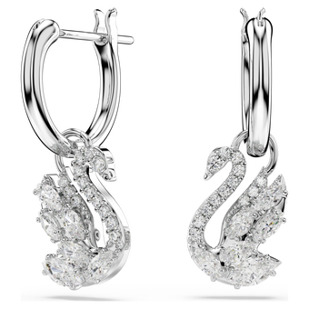 swarovski أقراط متدلية swan، قطع متنوع، بجعة، لون أبيض، طلاء روديوم
