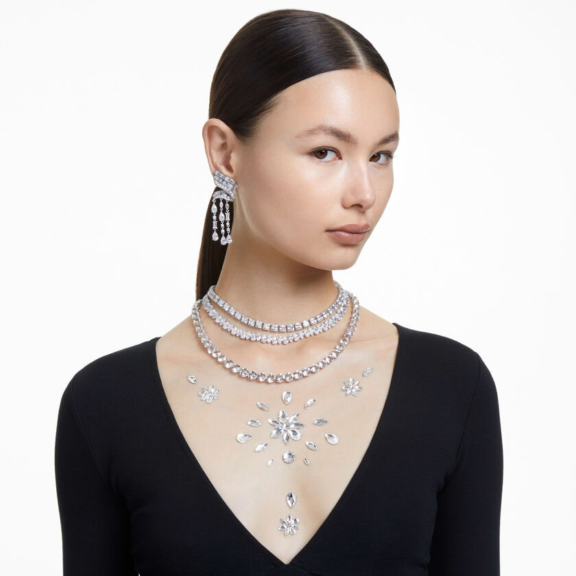 swarovski عقد matrix، قطع على شكل كمثرى، لون أبيض، طلاء روديوم