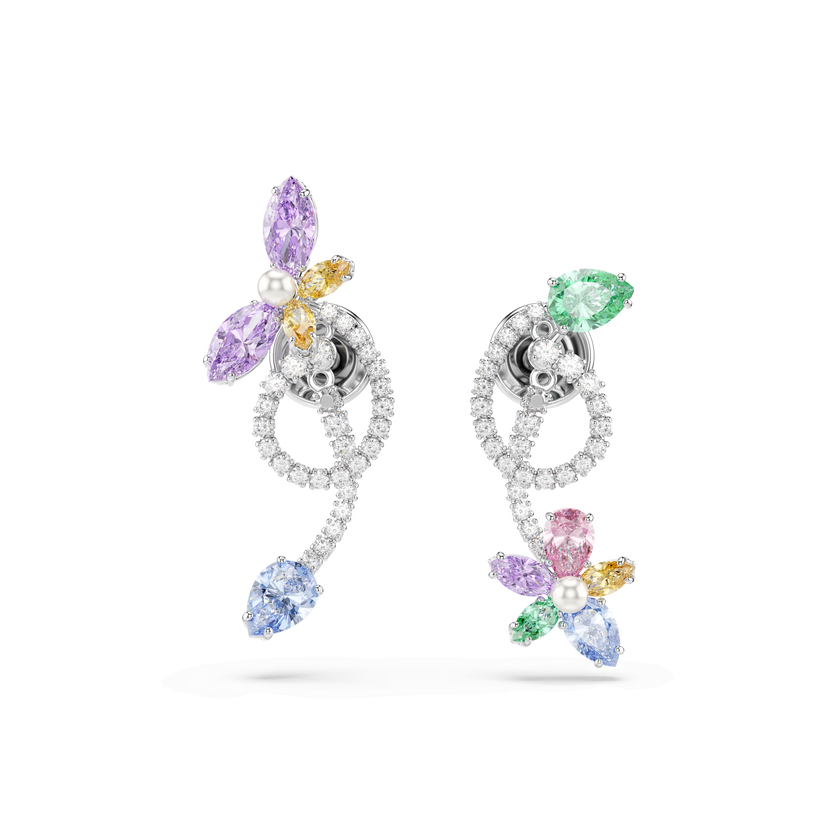 أقراط متدلية وحلية خلف الأذن ariana grande x swarovski، قطع متنوع، شكل يعسوب، شكل زهرة، ألوان متعددة، طلاء روديوم