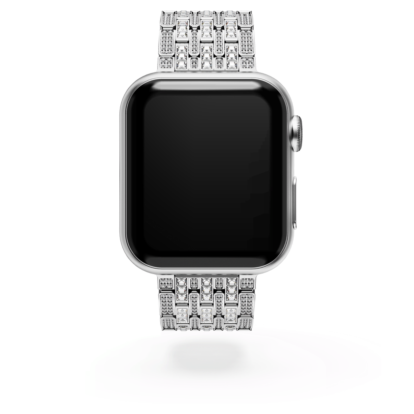 swarovski سوار نسائي رفيع برَّاق يناسب الساعة الذكية apple watch ، لون فضي، ستانلس ستيل
