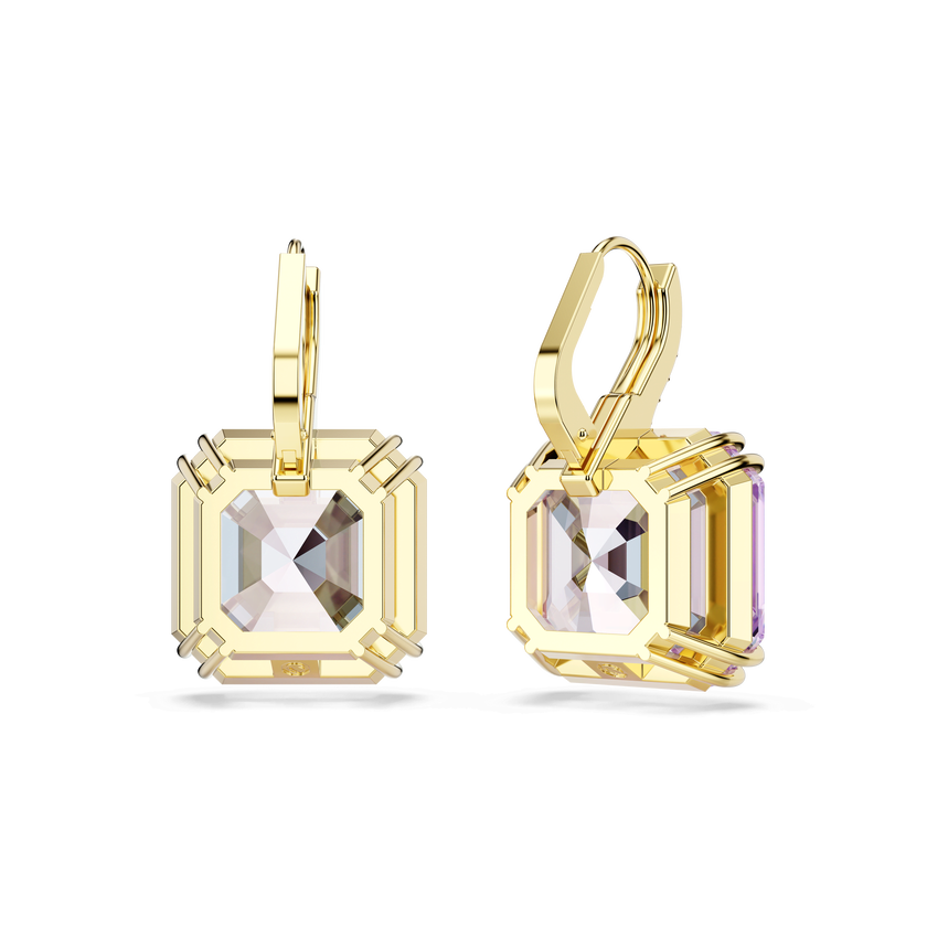 swarovski أقراط متدلية millenia، قطع مربع، لون أرجواني، لمسة نهائية من الذهب عيار 18 قيراط