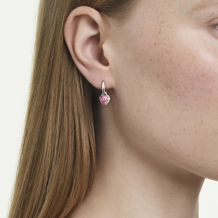 swarovski أقراط متدلية chroma، قلب، لون وردي، طلاء روديوم