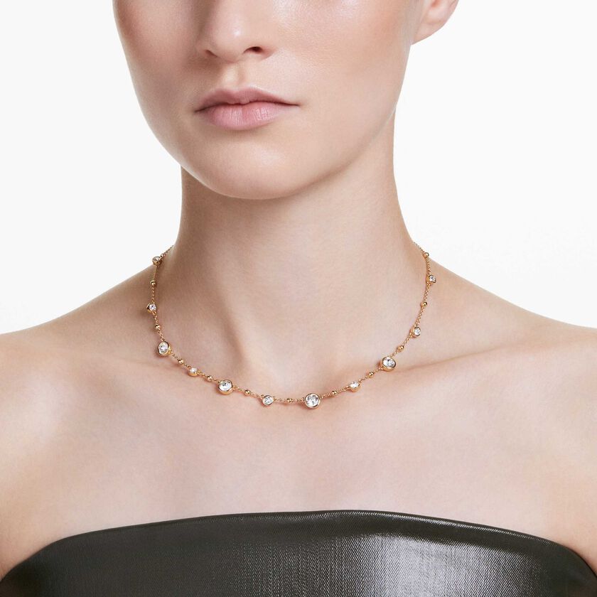 swarovski عقد imber، قطع مُستدير، تصميم متباين، لون أبيض، طلاء بلون ذهبي