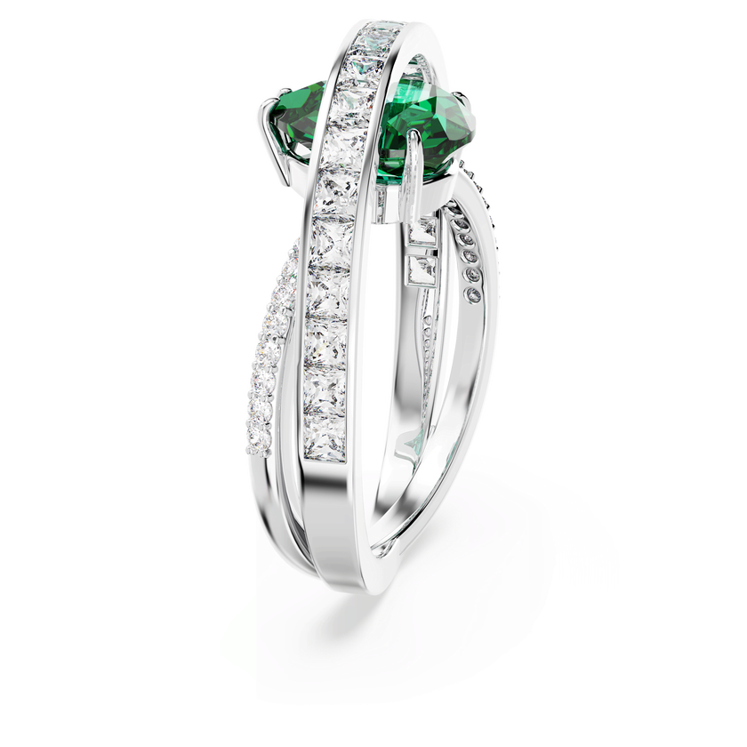swarovski خاتم كوكتيل hyperbola، زركونيا محايدة الكربون، قطع متنوع، إطار مزدوج، لون أخضر، طلاء روديوم