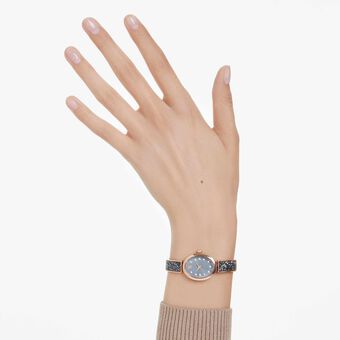 swarovski ساعة يد crystal rock oval، صناعة سويسرية، سوار كريستال، لون رمادي، لمسة نهائية باللون الذهبي الوردي