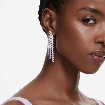 swarovski أقراط بمشبك matrix، لون متدرج، قطع مستدير، لون أرجواني، طلاء روديوم