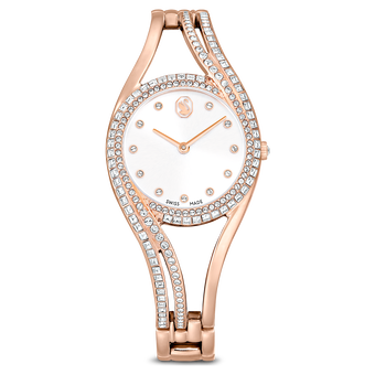 swarovski ساعة hyperbola bangle، صناعة سويسرية، سوار معدن، طلاء ذهبي وردي، لمسة نهائية بلون ذهبي وردي