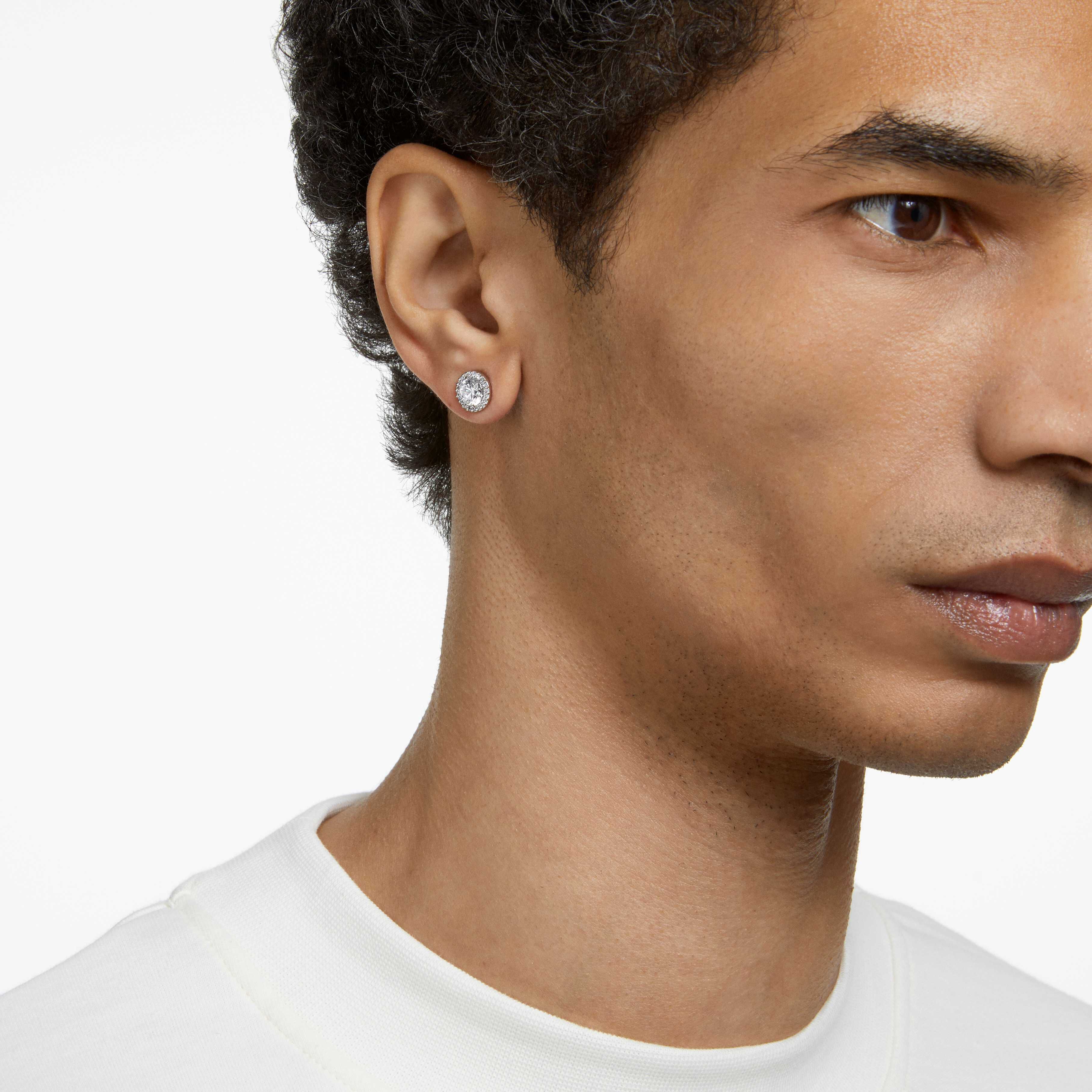 swarovski أقراط دبوسية una angelic، قطع مستدير، كريستالات متراصة، لون أبيض، طلاء روديوم