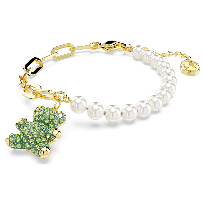 swarovski سوار teddy، على شكل دب، أخضر، طلاء بلون ذهبي
