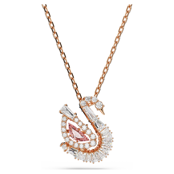 swarovski قلادة swan، قطع متنوع، شكل بجعة، لون وردي، لمسة نهائية من الذهب الوردي عيار 18 قيراط
