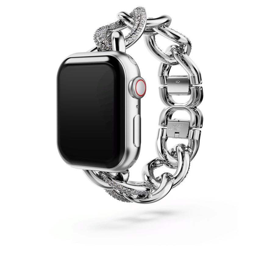 swarovski سوار برَّاق على شكل سلسلة يناسب الساعة الذكية apple watch ، لون فضي، ستانلس ستيل