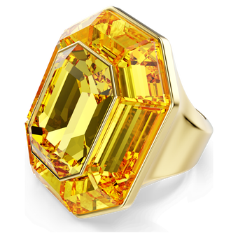 swarovski خاتم كوكتيل lucent، شكل مُثَمَّن، لون أصفر، طلاء باللون الذهبي