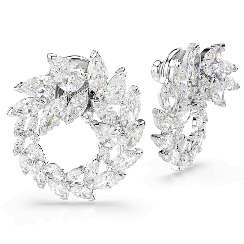 swarovski أقراط حلقية mesmera، قطع ماركيز، لون أبيض، طلاء روديوم