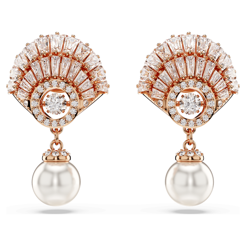 swarovski أقراط متدلية idyllia، على شكل صدفة، لون أبيض، طلاء ذهبي وردي