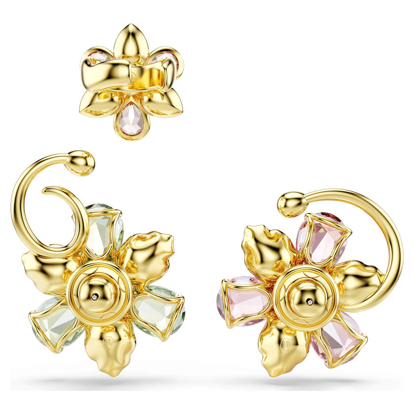 swarovski حلية للأذن idyllia، طقم مكون من 3 قطع، تصميم غير متماثل، قطع متنوع، شكل زهرة، ألوان متعددة، طلاء باللون الذهبي