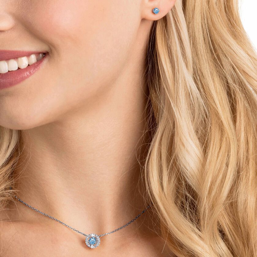 swarovski طقم una، قطع مستدير، لون أزرق، طلاء روديوم