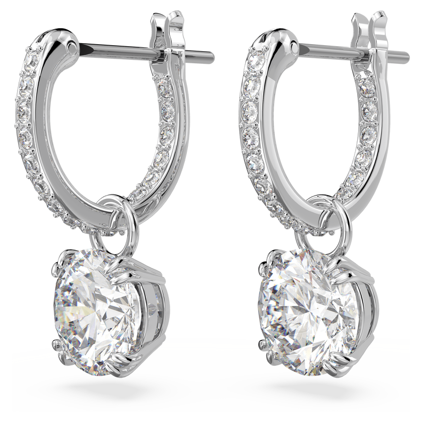 swarovski أقراط متدلية stilla، قطع مستدير، لون أبيض، طلاء روديوم