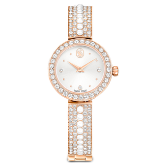 swarovski ساعة بسوار matrix pearl bangle، صناعة سويسرية، سوار مرصع بالكريستال، لون أبيض، لمسة نهائية باللون الذهبي الوردي