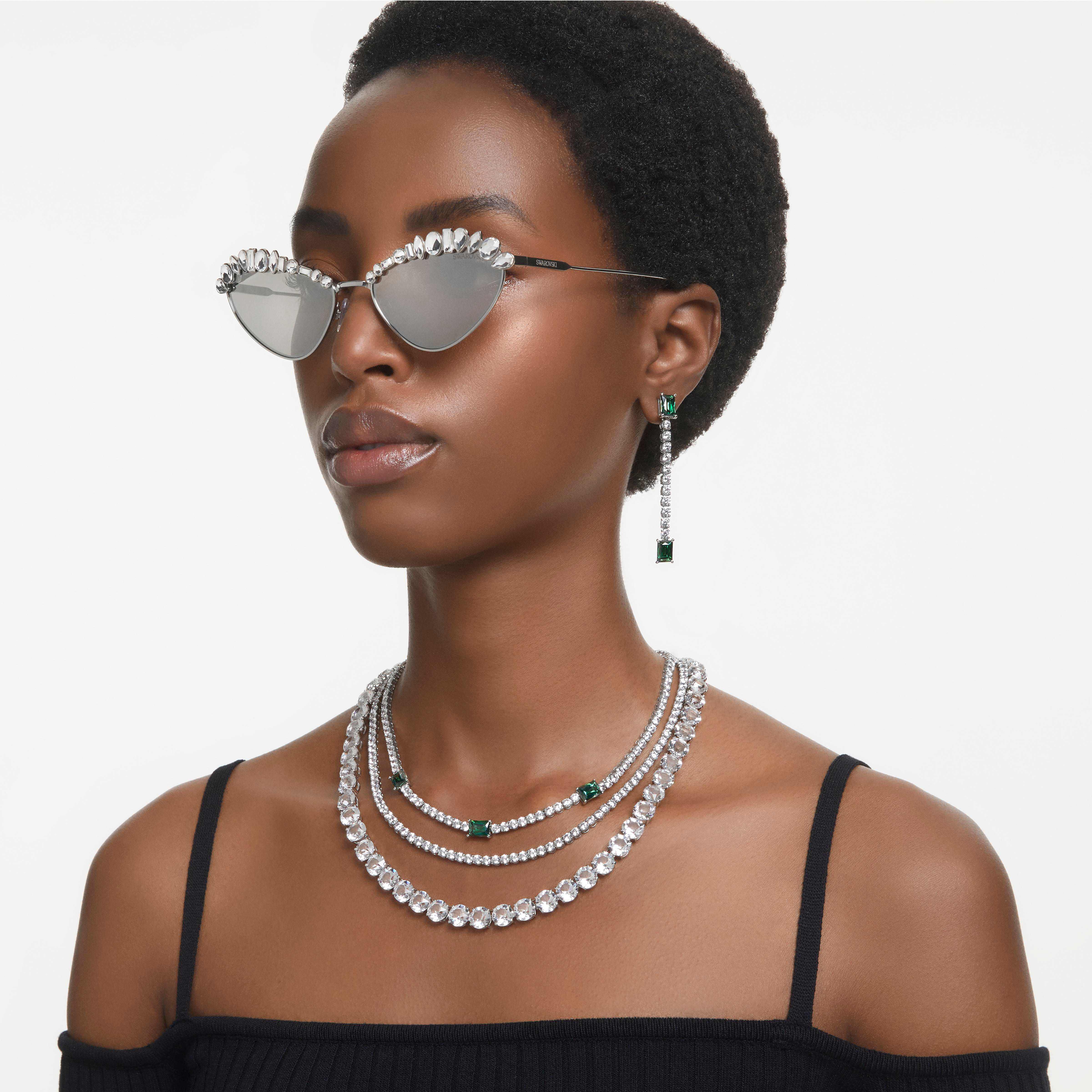 swarovski عقد matrix tennis، قطع متنوع، لون أخضر، طلاء روديوم