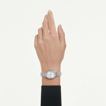 swarovski ساعة dextera octagon، صناعة سويسرية، سوار معدني، لون فضي، ستانلس ستيل