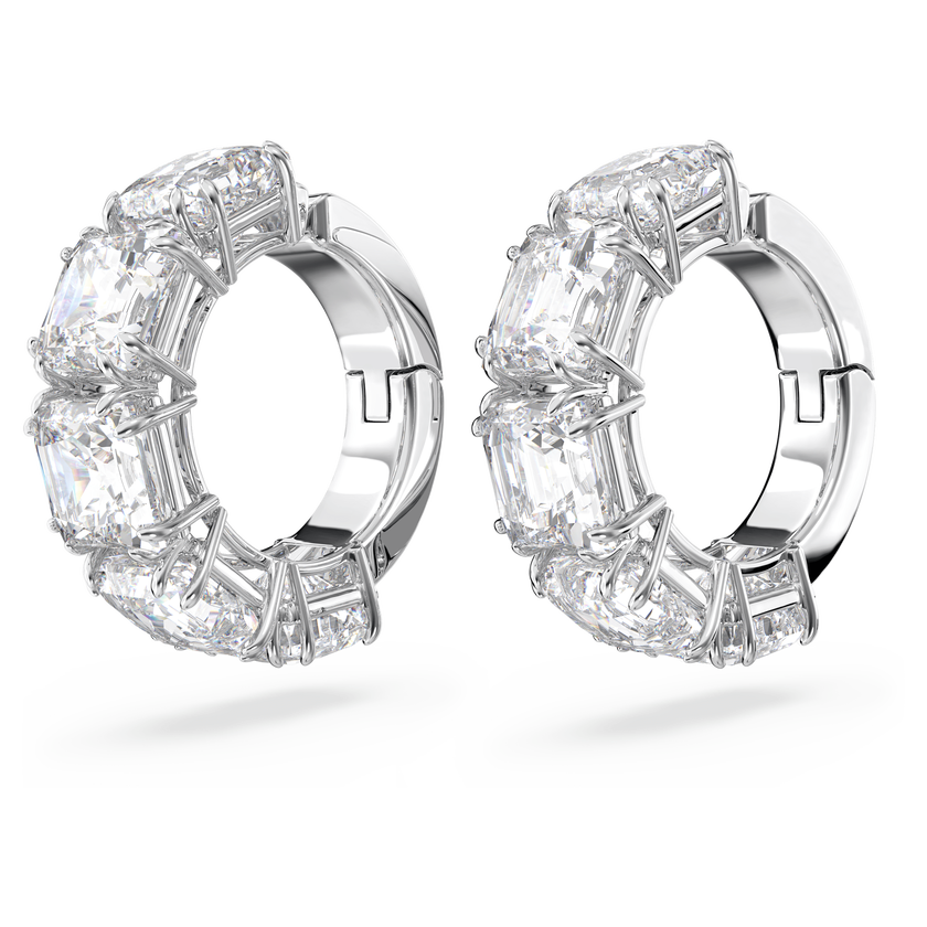 swarovski أقراط بمشبك matrix، قطع مربع، لون أبيض، طلاء روديوم