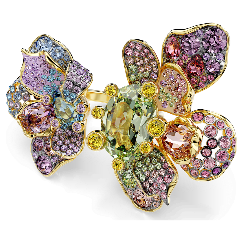 swarovski خاتم idyllia، قطع متنوع، كريستالات مُتراصَّة، شكل زهرة، ألوان متعددة، لمسة نهائية من معادن مختلطة