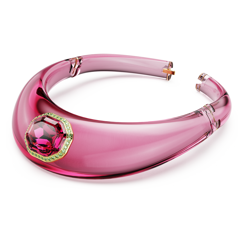 swarovski عقد شوكر dulcis، قطع مثمن، أحجار كريستال صغيرة متراصة، لون وردي، طلاء باللون الذهبي
