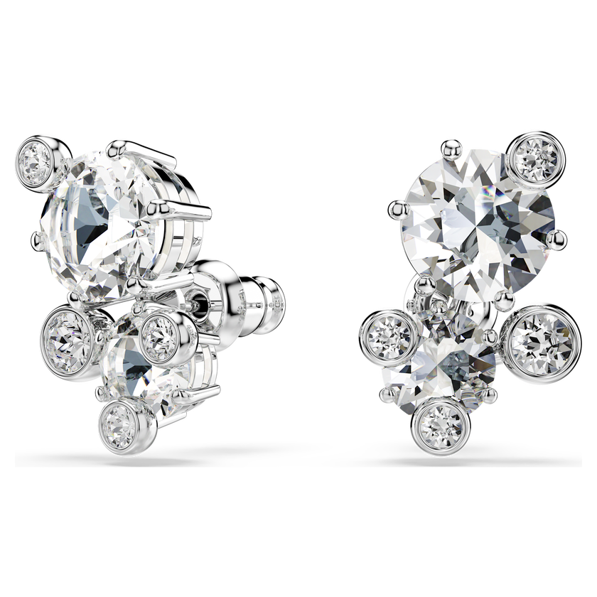 swarovski أقراط دبوسية constella، قطع مستدير، لون أبيض، طلاء روديوم
