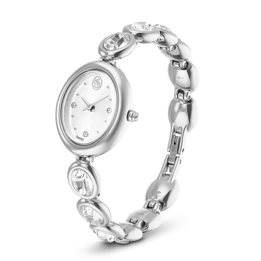 swarovski ساعة بيضاوية imber، سويسرية الصنع، سوار معدني، لون فضي، ستانلس ستيل