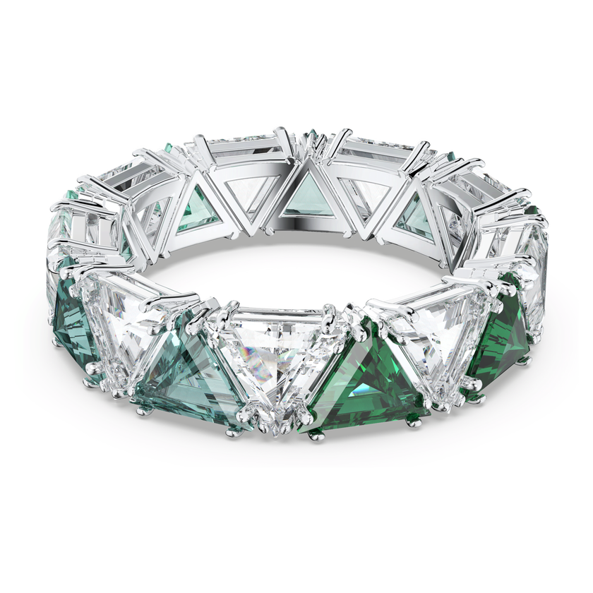 swarovski خاتم كوكتيل matrix، قطع مثلث، لون أخضر، طلاء روديوم
