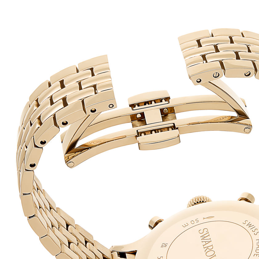 swarovski ساعة octea chrono، صناعة سويسرية، سوار معدني، لون ذهبي، لمسة نهائية بلون شامبين ذهبي