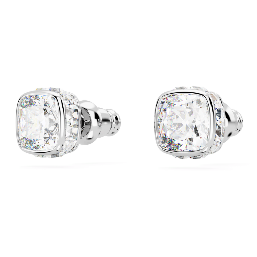 swarovski أقراط دبوسية birthstone، قطع مربع، شهر أبريل، لون أبيض، طلاء روديوم