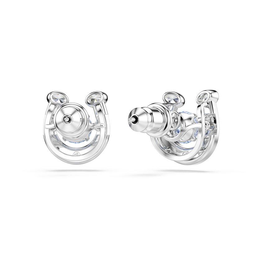 swarovski أقراط دبوسية symbolica، قطع مستدير، أحجار كريستال صغيرة متراصة، شكل حدوة حصان، لون أزرق، طلاء روديوم