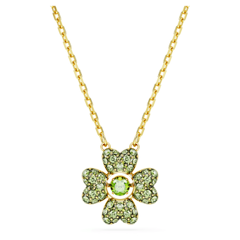 swarovski قلادة idyllia، على شكل زهرة برسيم، لون أخضر، طلاء بلون ذهبي