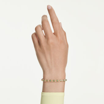 swarovski dextera bracelet  round cut  green  gold tone finish