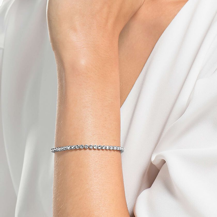 swarovski سوار تنس imber emily، قطع دائري، لون أسود، طلاء روديوم