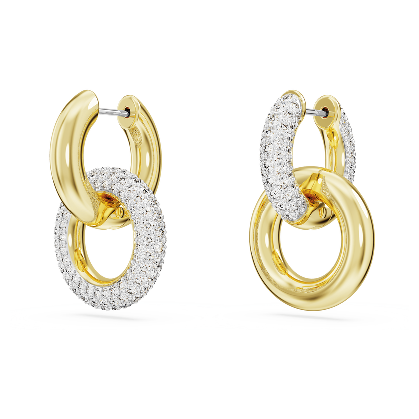 swarovski أقراط حلقية dextera، حلقات متداخلة، لون أبيض، طلاء بلون ذهبي