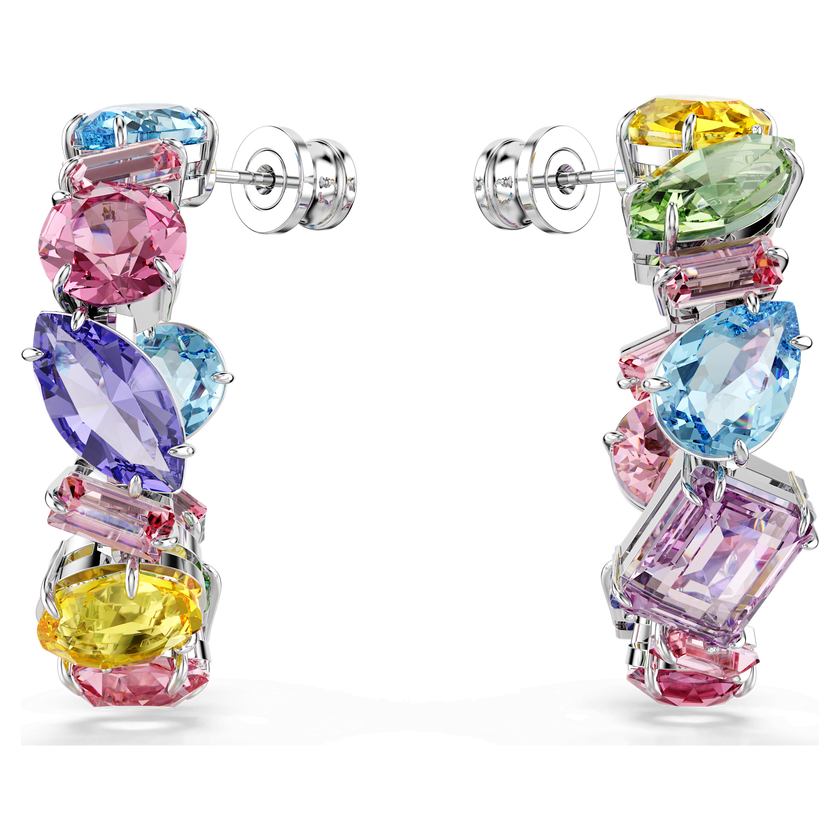 swarovski أقراط حلقية gema، تصميم غير متماثل، قطع متنوع، طويلة، حجم صغير، ألوان متعددة، طلاء روديوم