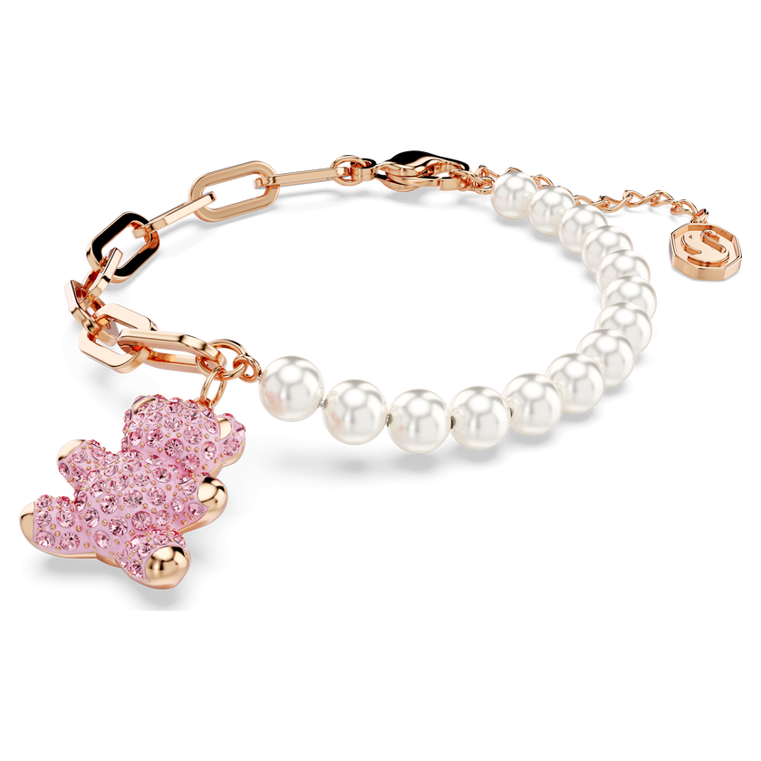 swarovski سوار teddy، على شكل دب، لون وردي، طلاء بلون ذهبي وردي